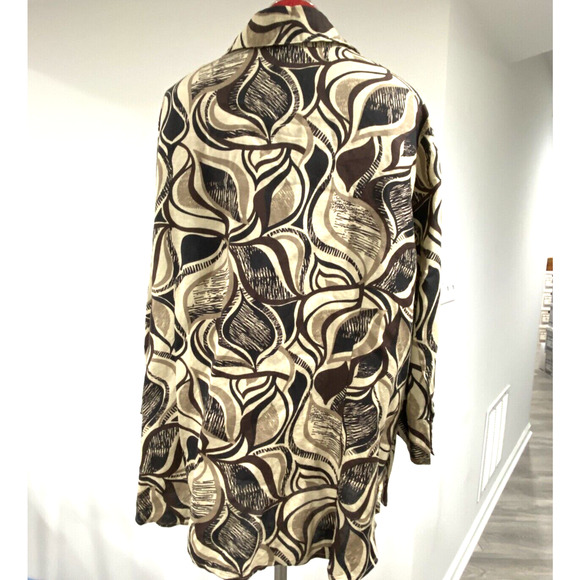 Womens 2X plus size linen rayon blend blouse casual brown tan abstract print - Picture 6 of 10
